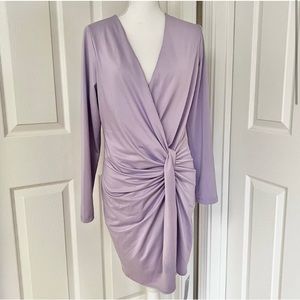 Black Halo Abina light lavender, long sleeve drape-front mini dress Size 10 NWOT
